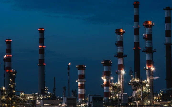 Oil refinery lit at night, illustrating the BPCL Q2 profit story