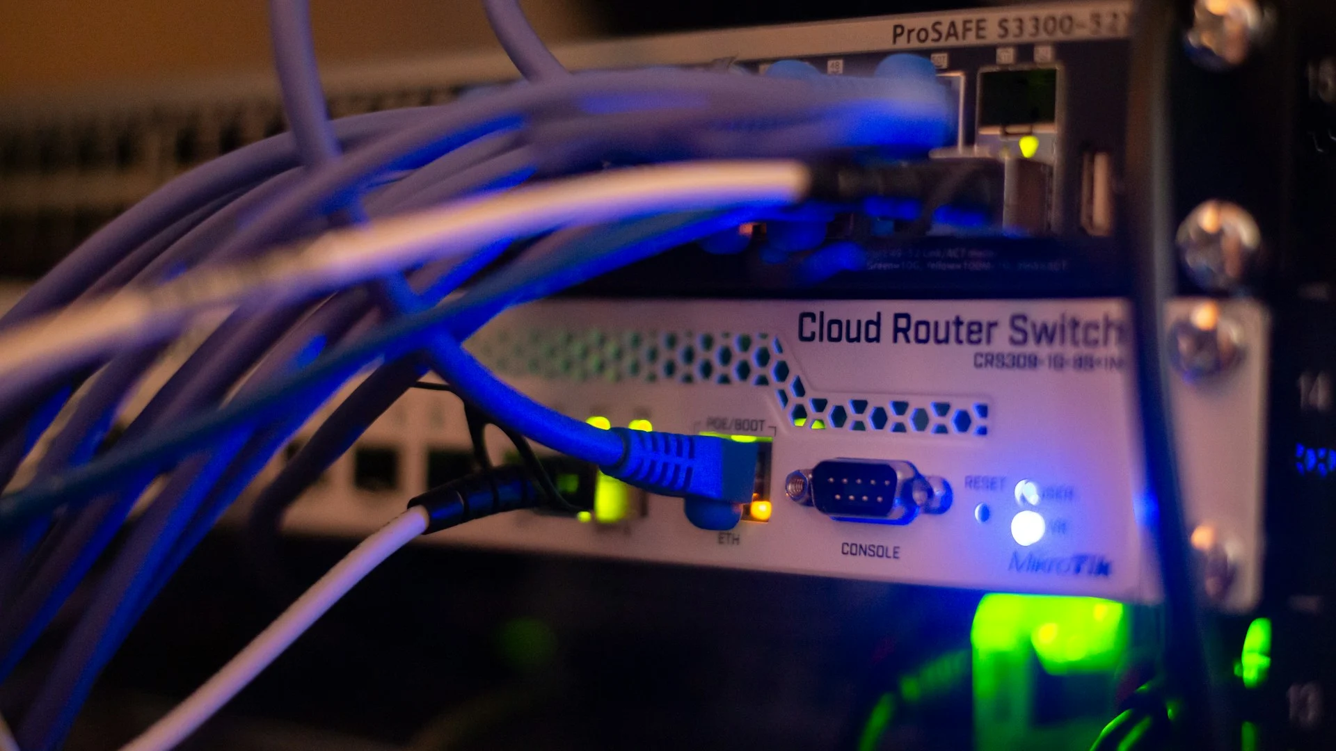 Server room lit in blue, representing the infrastructure behind context engineering for AI agents
