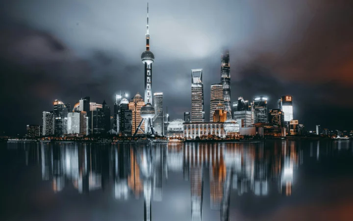 Shanghai financial district lit up at night, the centre of foreign holdings of China bonds