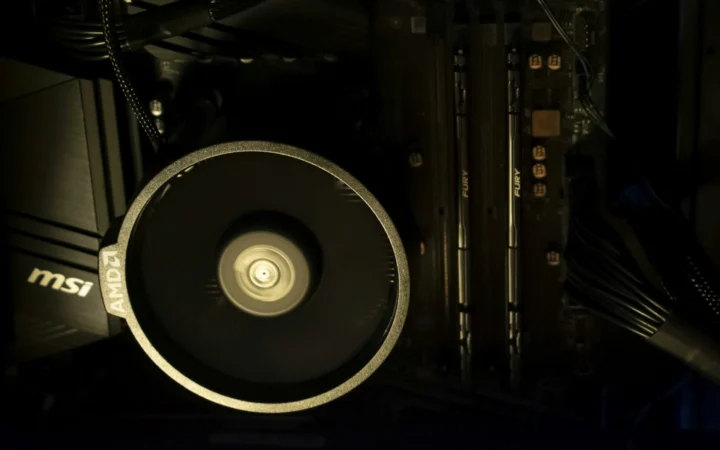 Glowing graphics card in the dark, illustrating PolyGraph CUDA graphs for AI inference