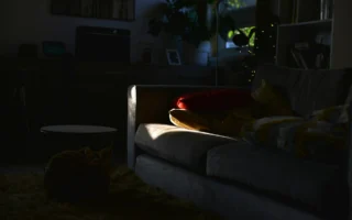 Cozy couch and Christmas lights for a holiday movie night
